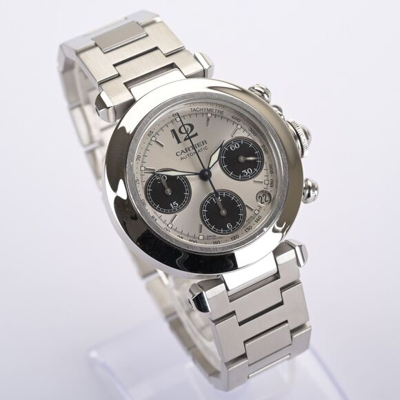 Cartier Pasha Chronograph 2412 Automatic White Dial 36mm Watch With Papers - Picture 6 of 10